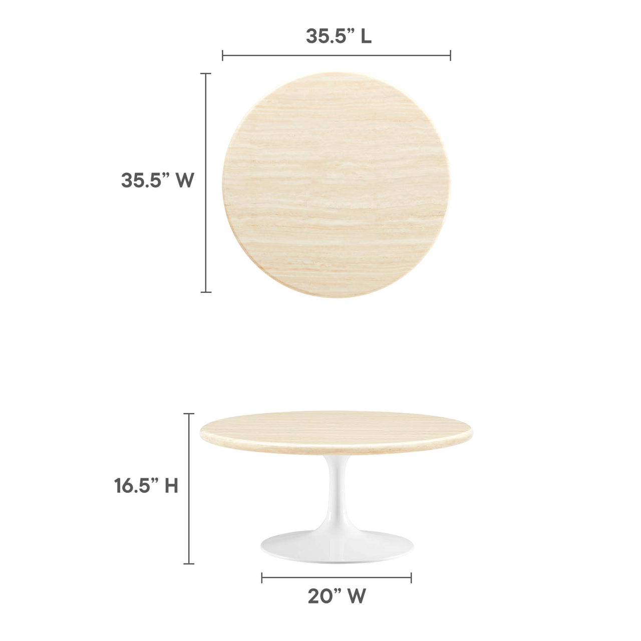 Ensemble Round Faux Travertine Coffee Table, Medium, White & Travertine