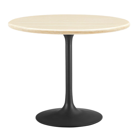 Ensemble Round Faux Travertine Dining Table, Small, Black & Travertine