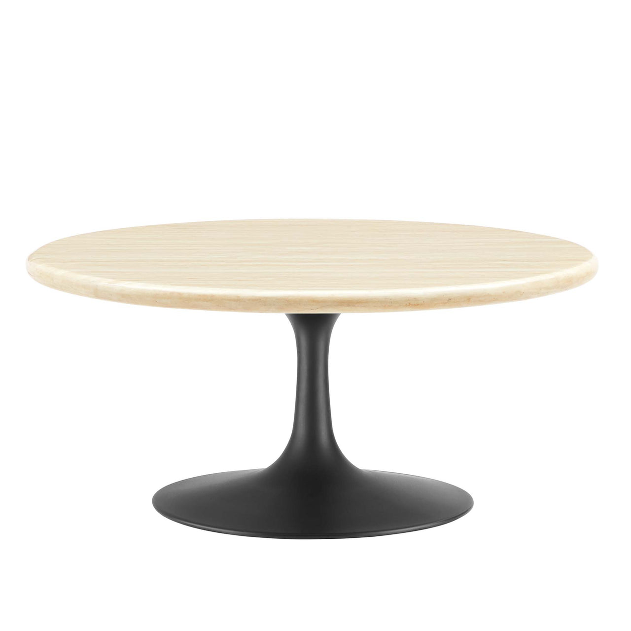 Ensemble Round Faux Travertine Coffee Table, Medium, Black & Travertine