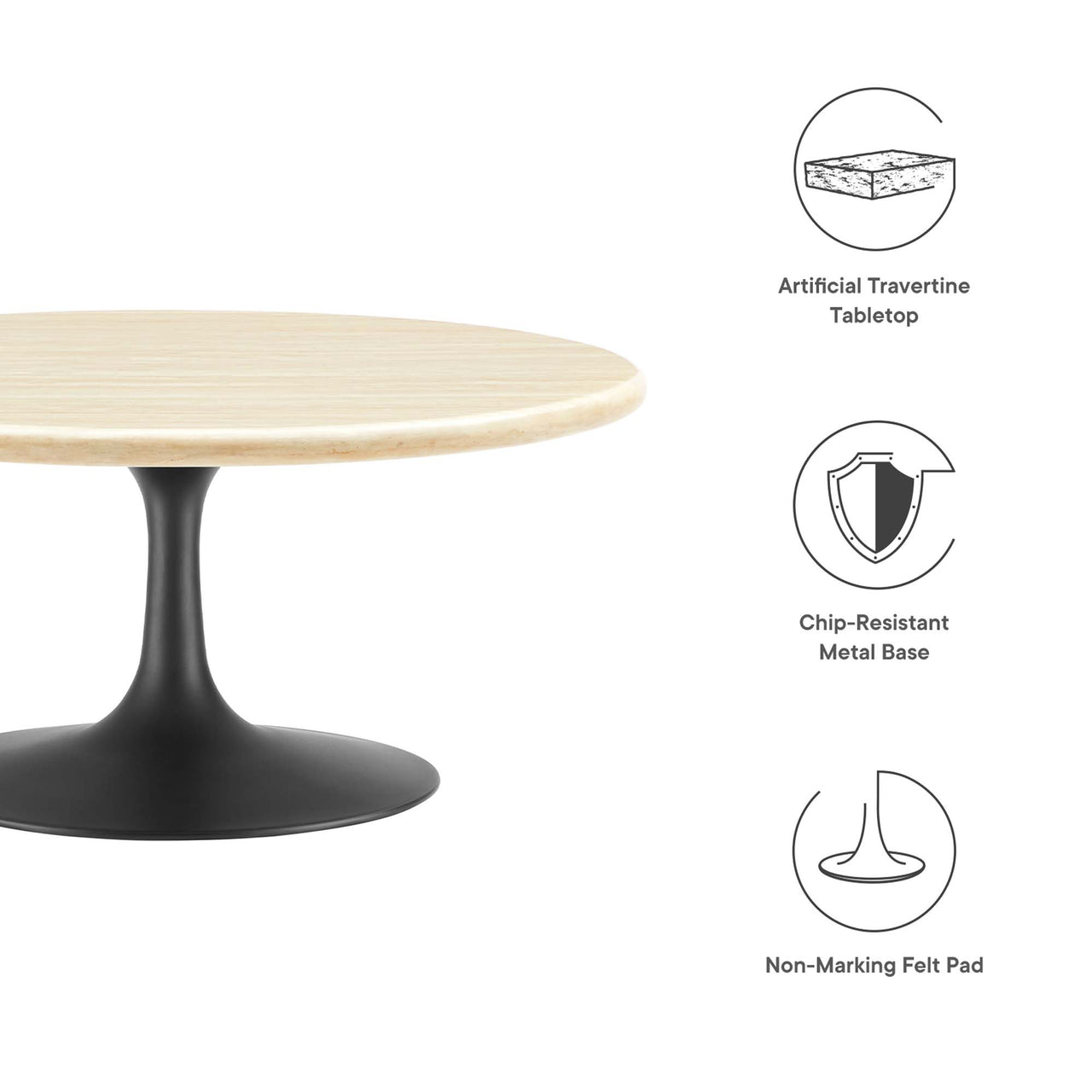 Ensemble Round Faux Travertine Coffee Table, Medium, Black & Travertine
