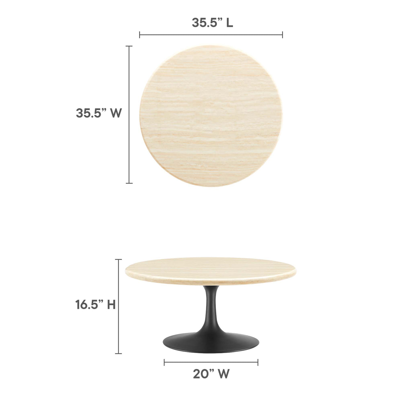 Ensemble Round Faux Travertine Coffee Table, Medium, Black & Travertine