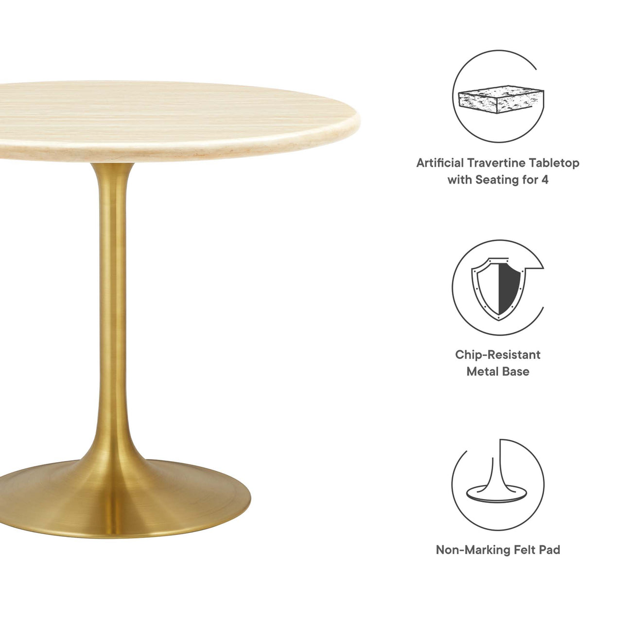 Ensemble Round Faux Travertine Dining Table, Small, Gold & Travertine
