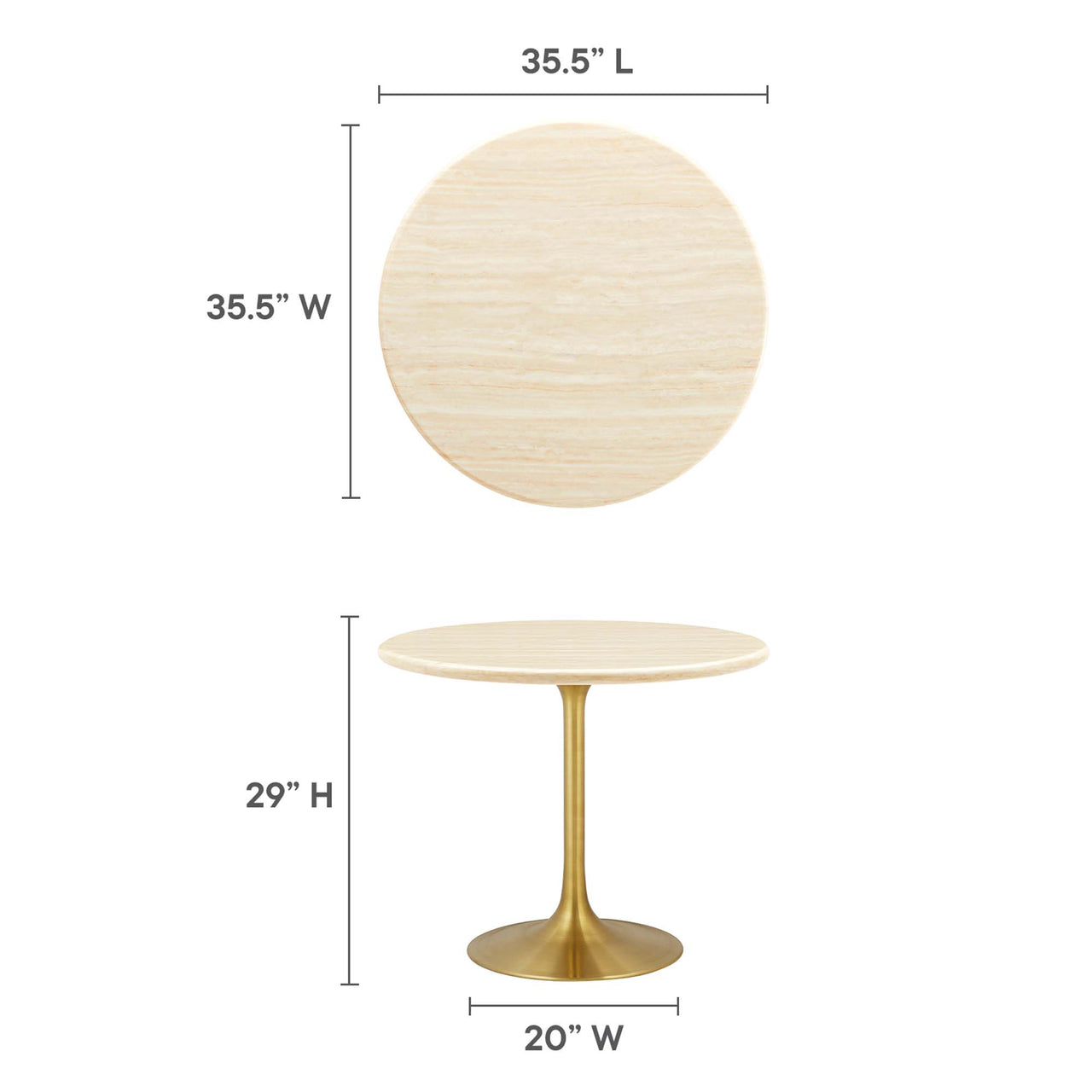 Ensemble Round Faux Travertine Dining Table, Small, Gold & Travertine