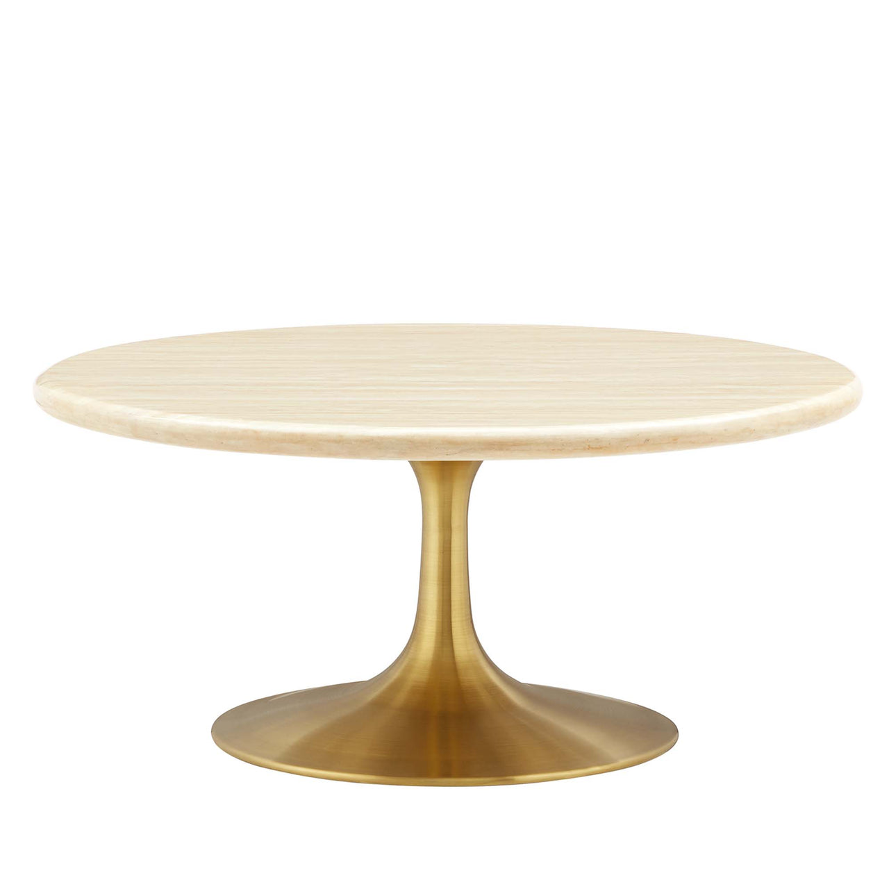 Ensemble Round Faux Travertine Coffee Table, Medium, Gold & Travertine