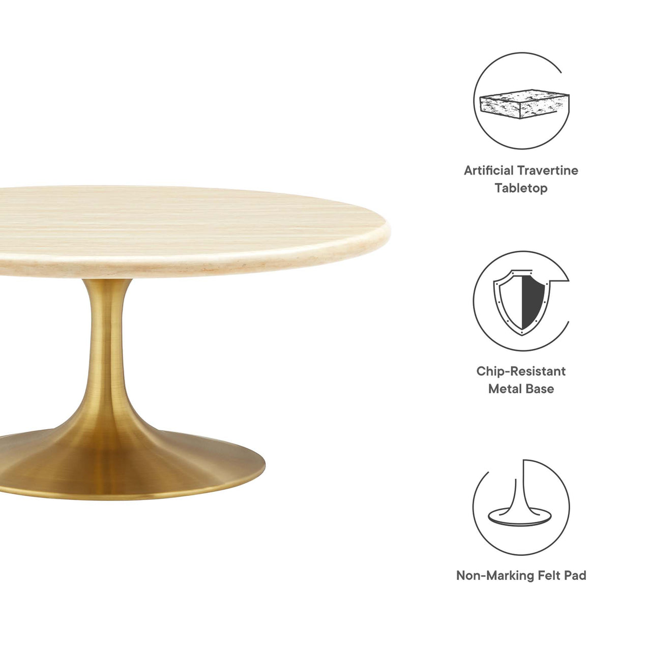 Ensemble Round Faux Travertine Coffee Table, Medium, Gold & Travertine