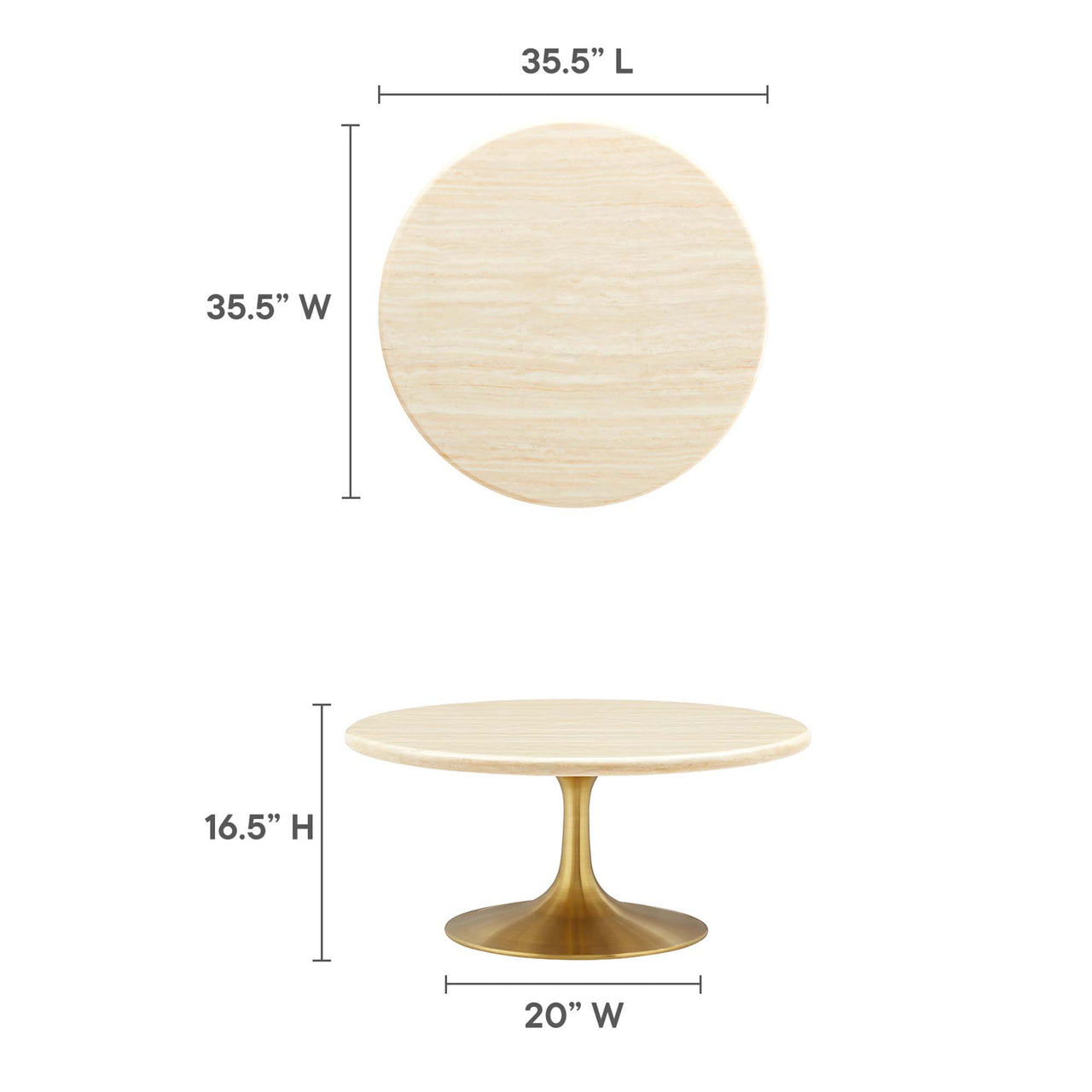 Ensemble Round Faux Travertine Coffee Table, Medium, Gold & Travertine