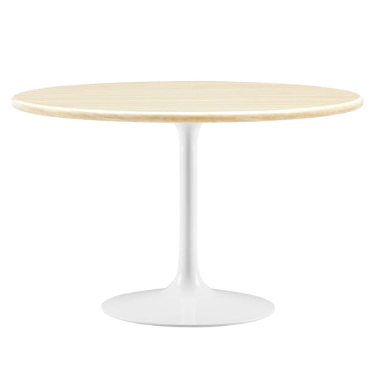 Ensemble Round Faux Travertine Dining Table, Large, White & Travertine