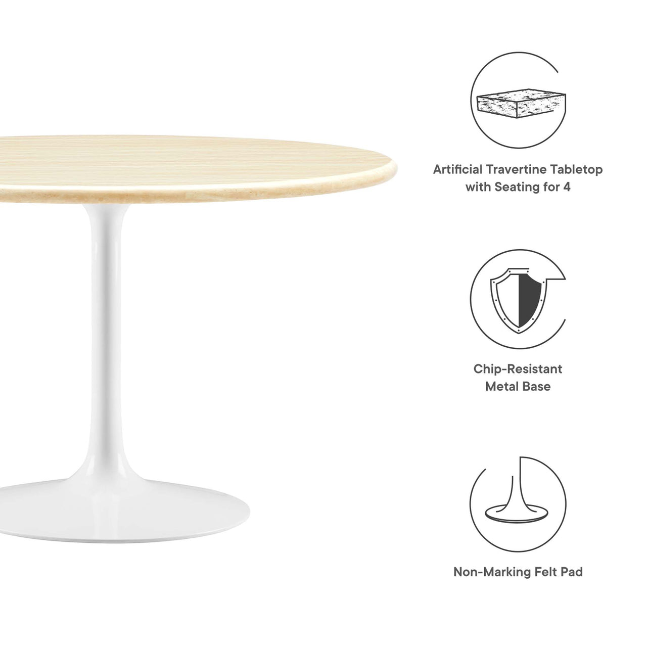 Ensemble Round Faux Travertine Dining Table, Large, White & Travertine