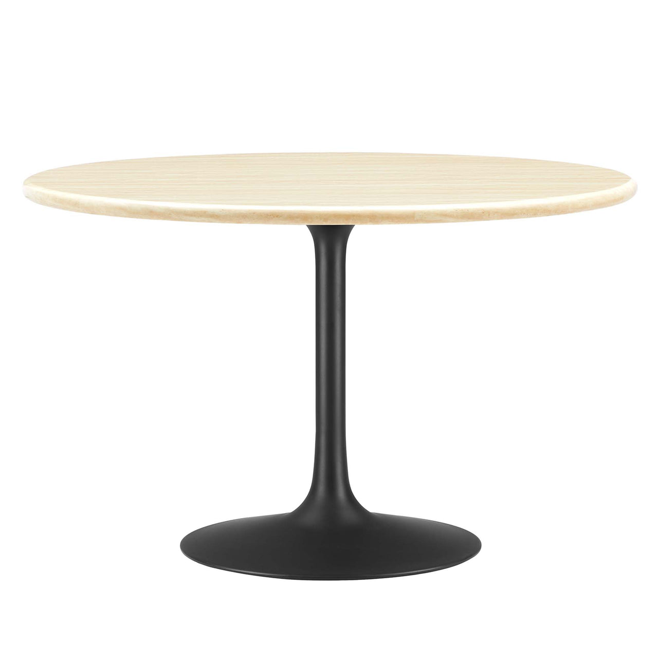 Ensemble Round Faux Travertine Dining Table, Large, Black & Travertine
