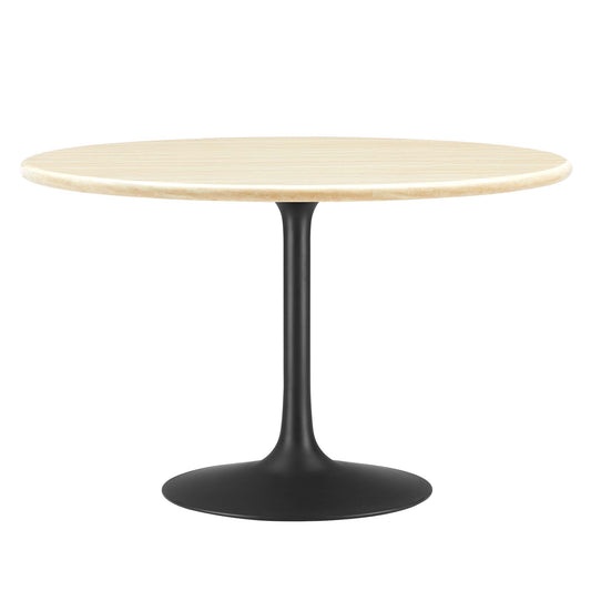 Ensemble Round Faux Travertine Dining Table, Large, Black & Travertine