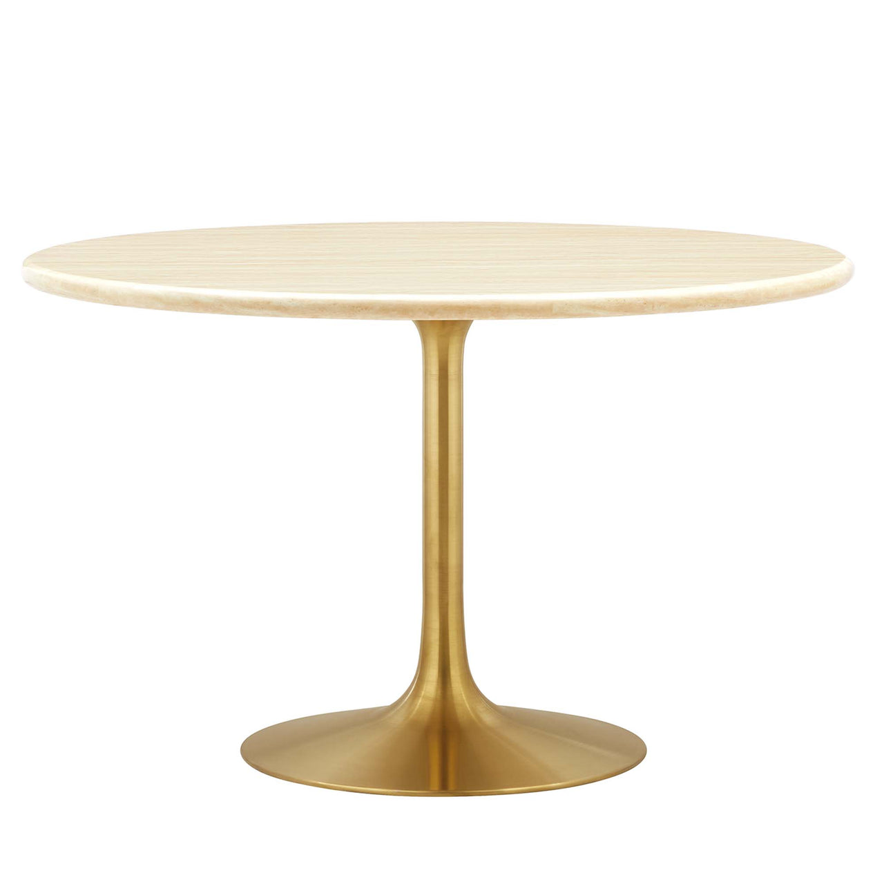 Ensemble Round Faux Travertine Dining Table, Large, Gold & Travertine