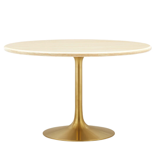 Ensemble Round Faux Travertine Dining Table, Large, Gold & Travertine