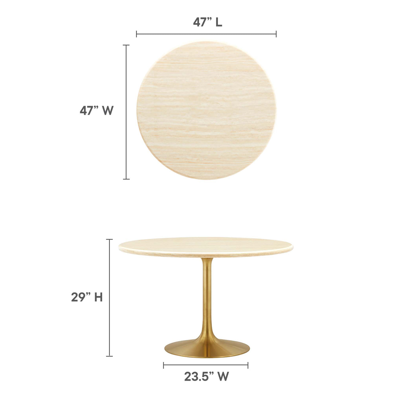 Ensemble Round Faux Travertine Dining Table, Large, Gold & Travertine