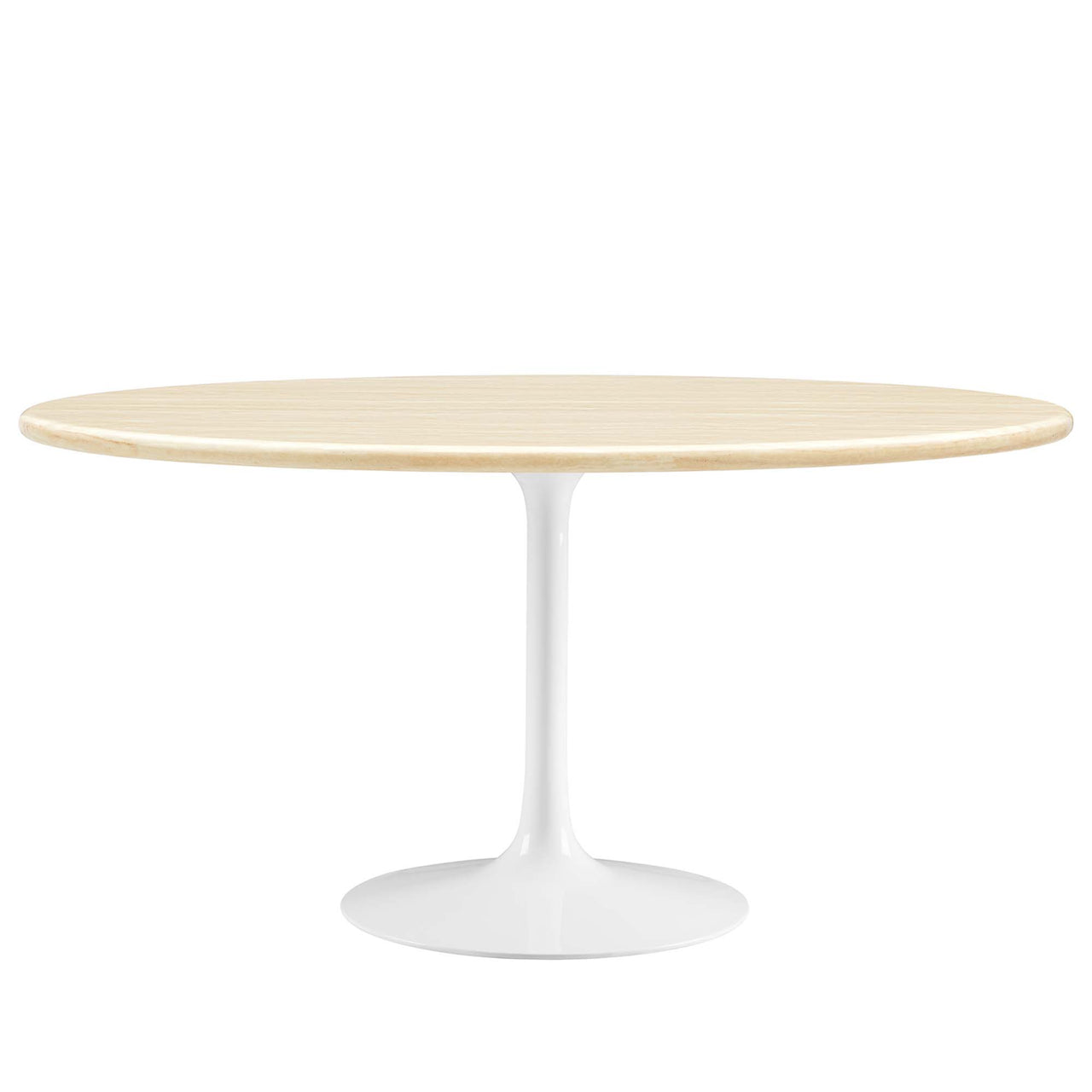 Ensemble Oval Faux Travertine Dining Table, Large, White & Travertine