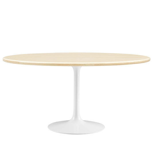 Ensemble Oval Faux Travertine Dining Table, Large, White & Travertine