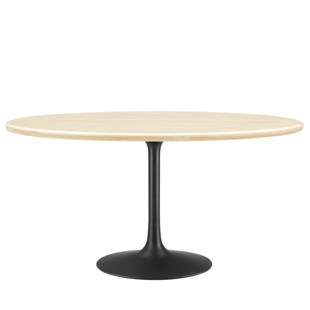Ensemble Oval Faux Travertine Dining Table, Large, Black & Travertine