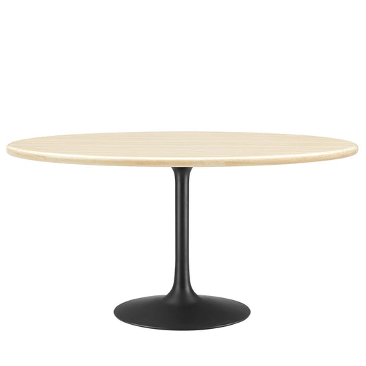 Ensemble Oval Faux Travertine Dining Table, Large, Black & Travertine