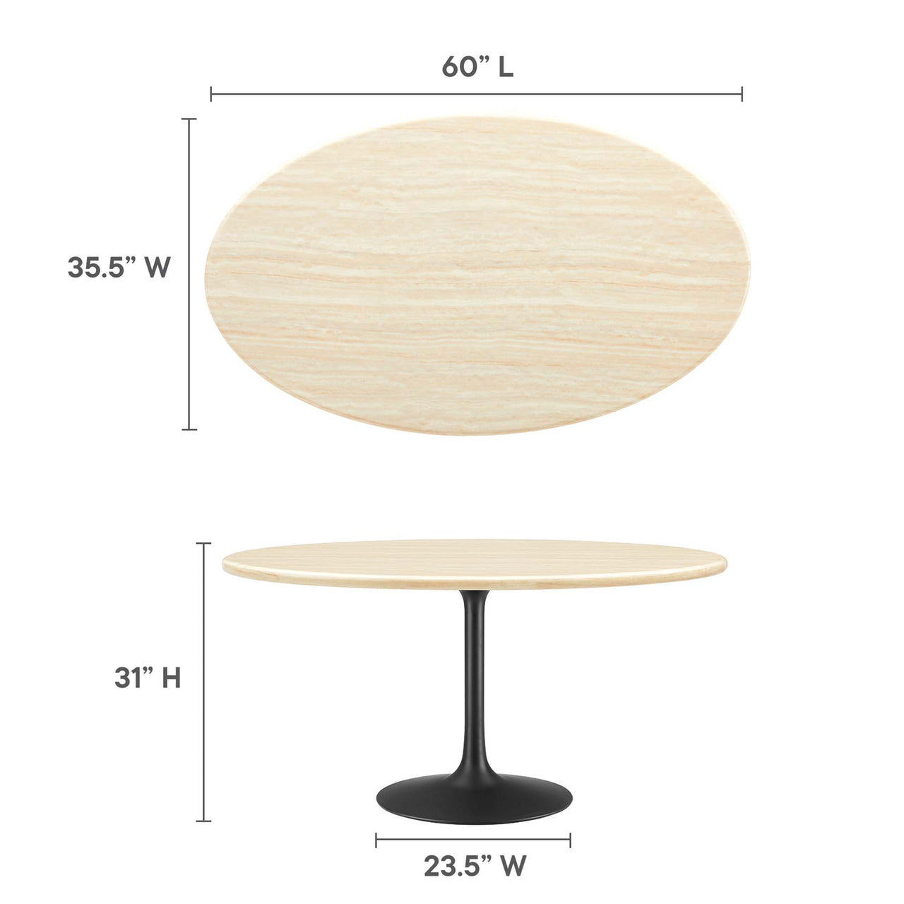 Ensemble Oval Faux Travertine Dining Table, Large, Black & Travertine