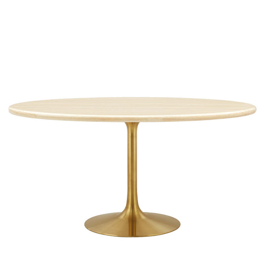 Ensemble Oval Faux Travertine Dining Table, Large, Gold & Travertine