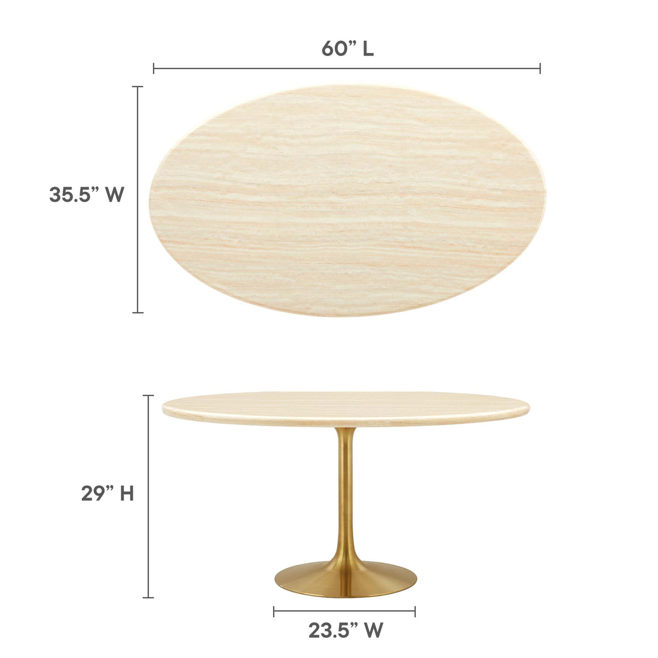 Ensemble Oval Faux Travertine Dining Table, Large, Gold & Travertine