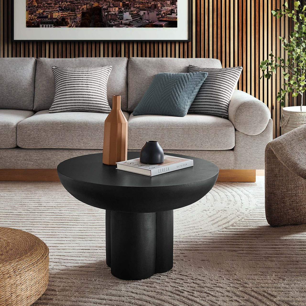 Trefoil Plateau Concrete Coffee Table, Black