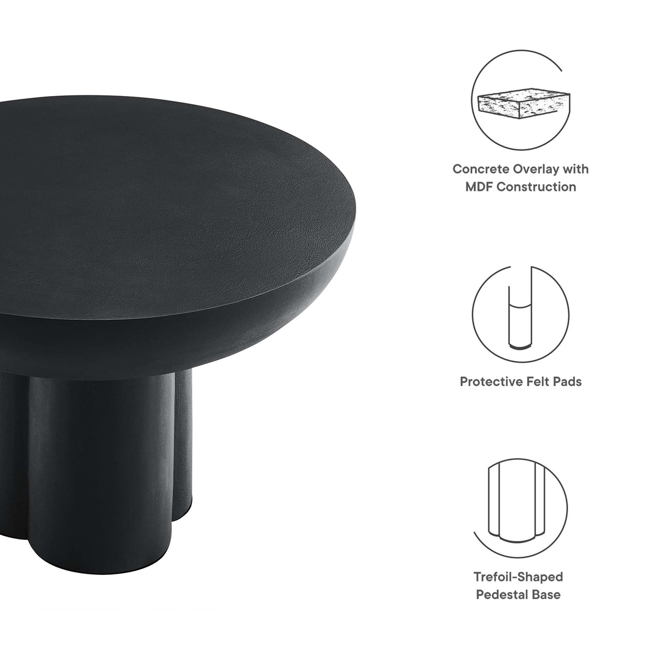 Trefoil Plateau Concrete Coffee Table, Black