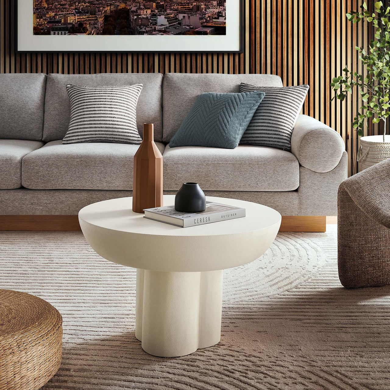 Trefoil Plateau Concrete Coffee Table, White