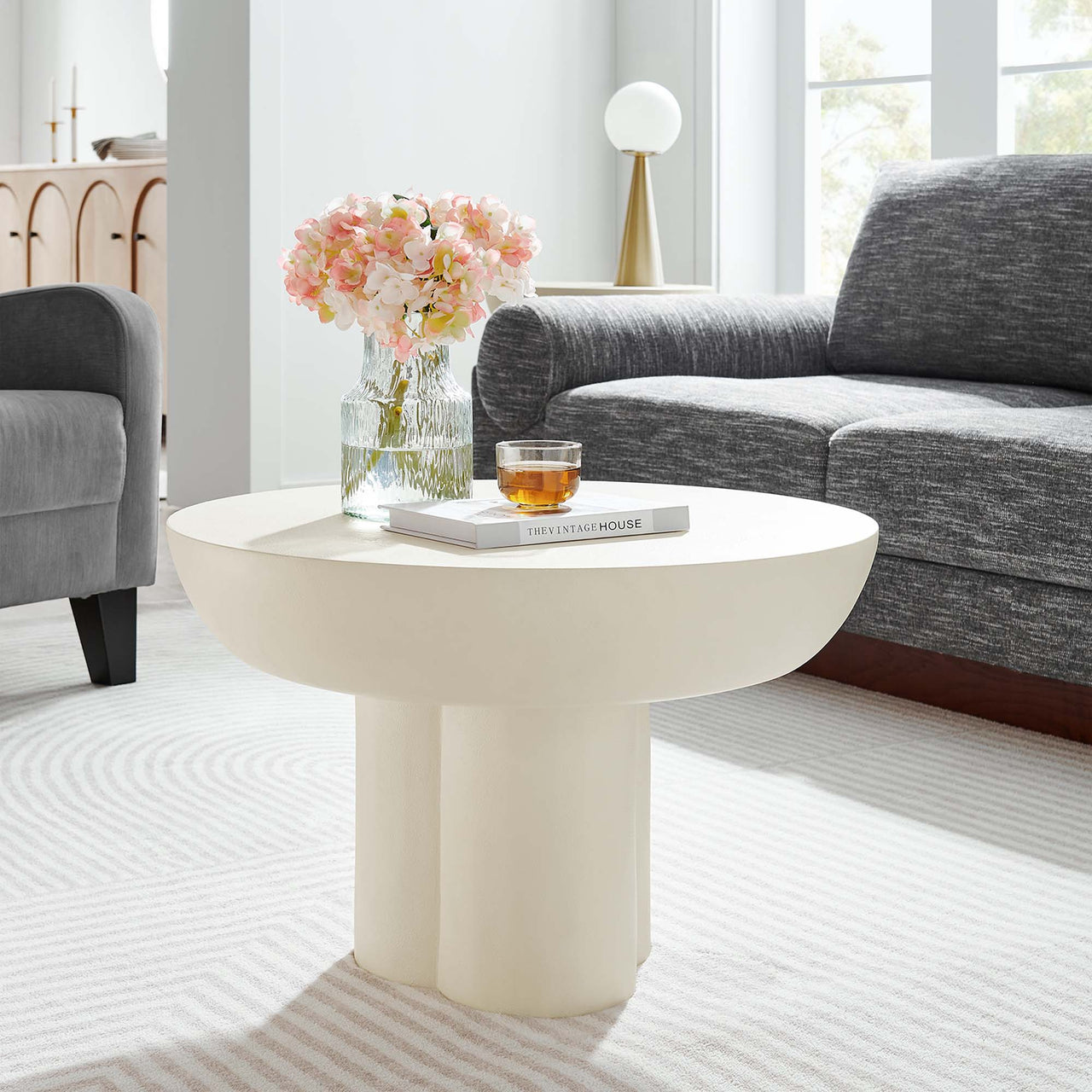 Trefoil Plateau Concrete Coffee Table, White