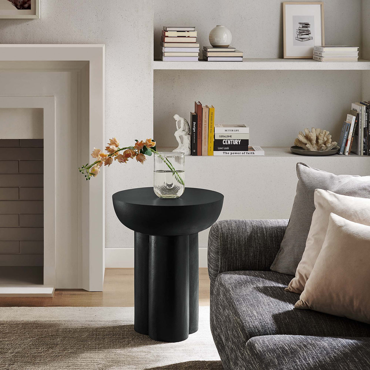 Trefoil Plateau Concrete Side Table, Black