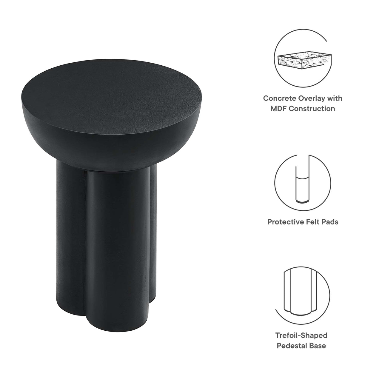 Trefoil Plateau Concrete Side Table, Black