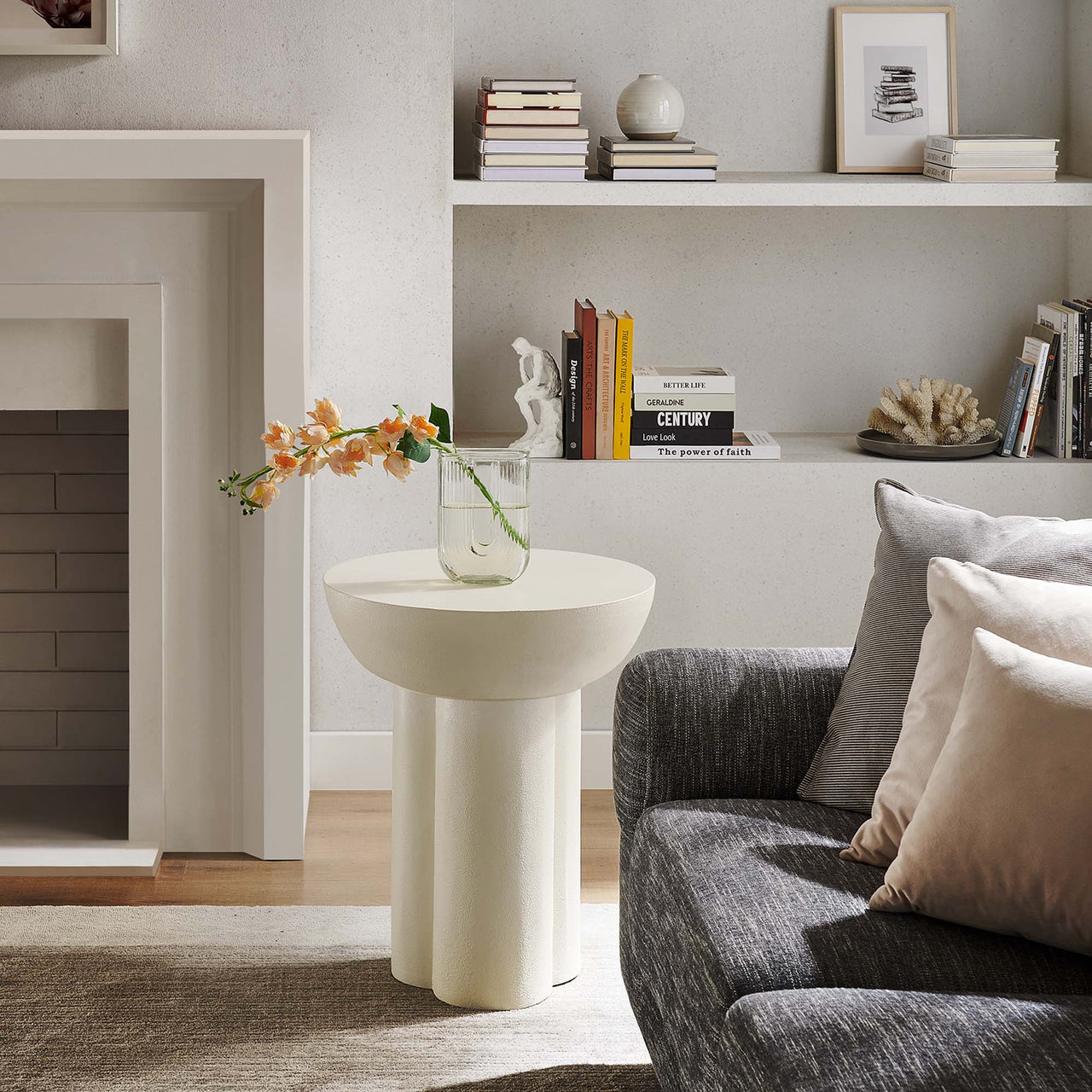 Trefoil Plateau Concrete Side Table, White