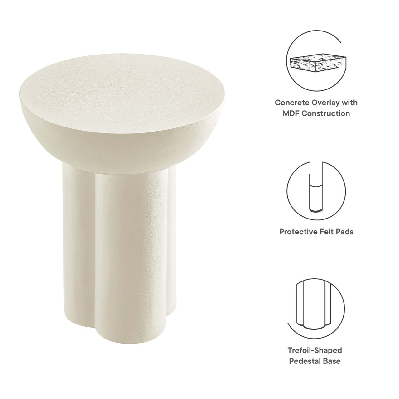 Trefoil Plateau Concrete Side Table, White