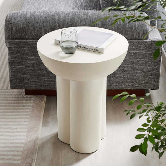 Trefoil Plateau Concrete Side Table, White