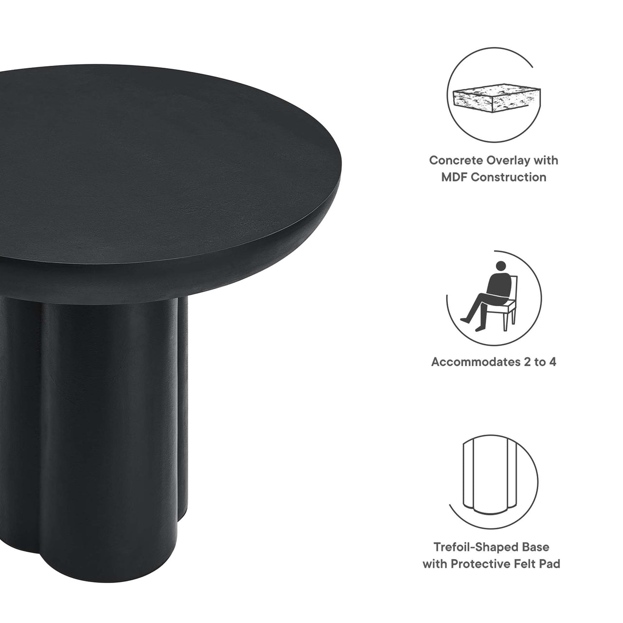 Trefoil Plateau Dining Table, Small, Black