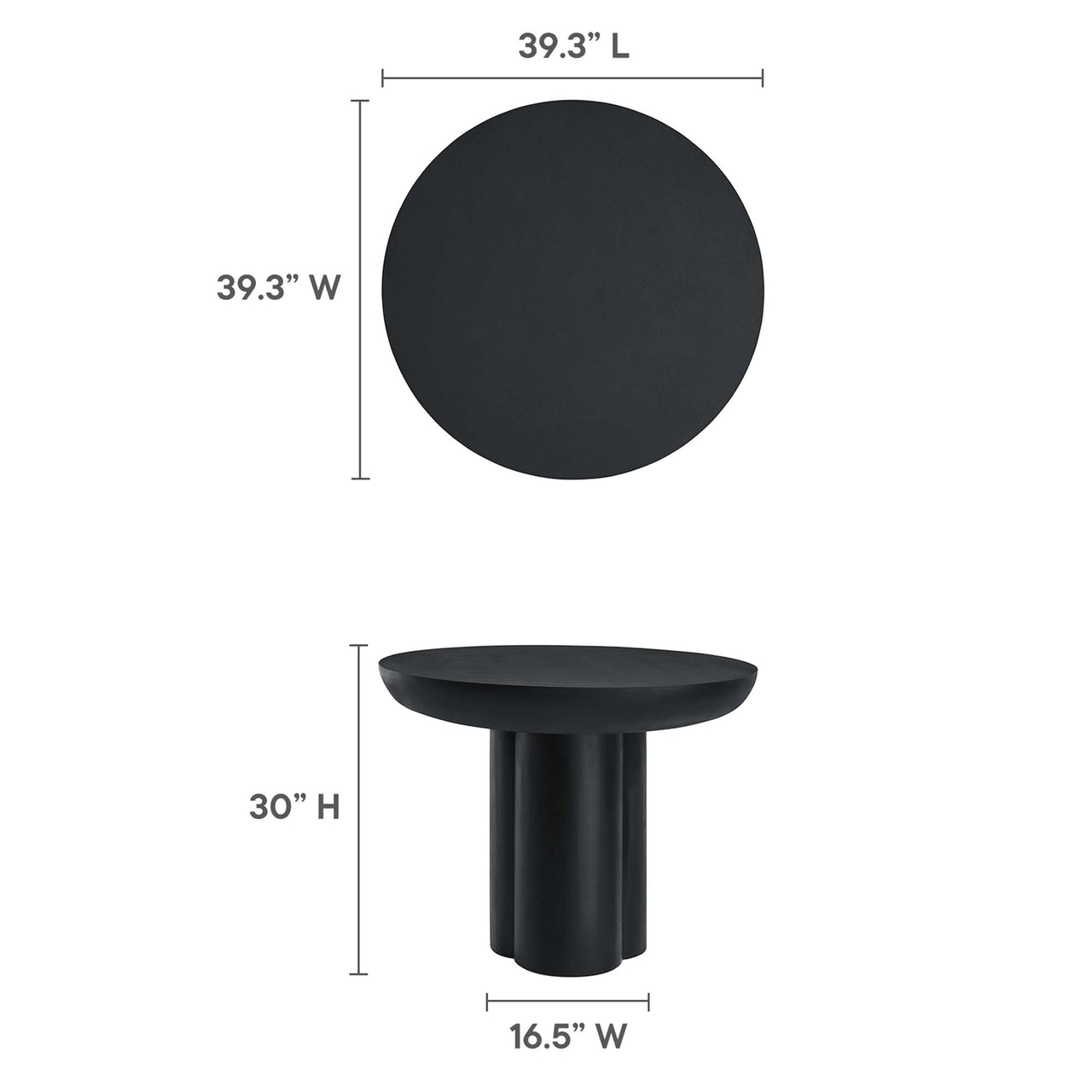 Trefoil Plateau Dining Table, Small, Black