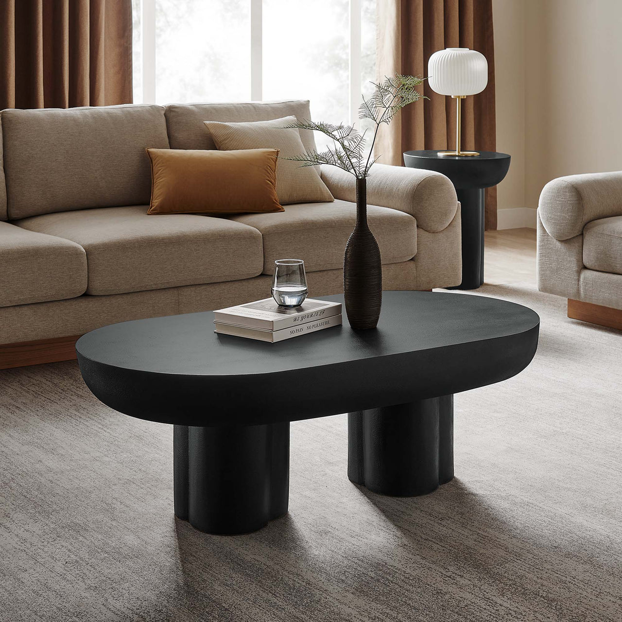 Trefoil Plateau Concrete Coffee Table, Black