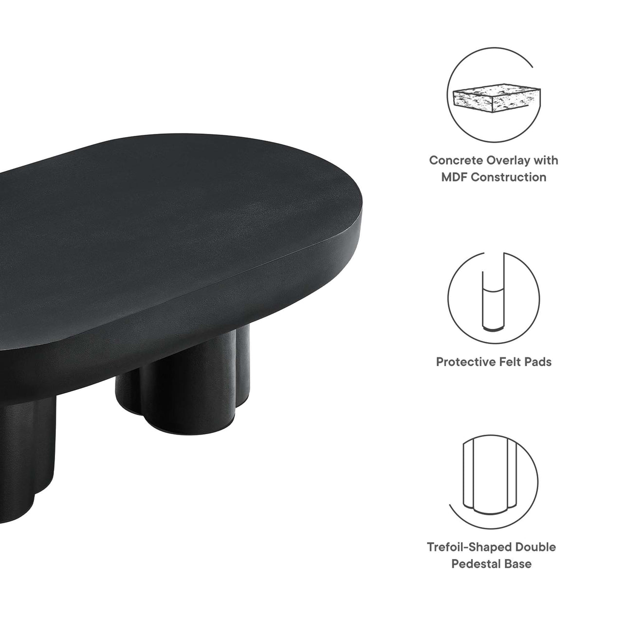 Trefoil Plateau Concrete Coffee Table, Black
