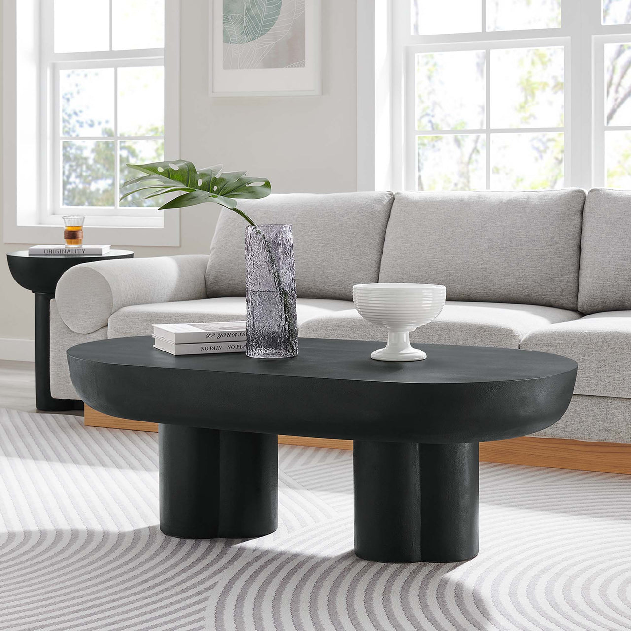 Trefoil Plateau Concrete Coffee Table, Black