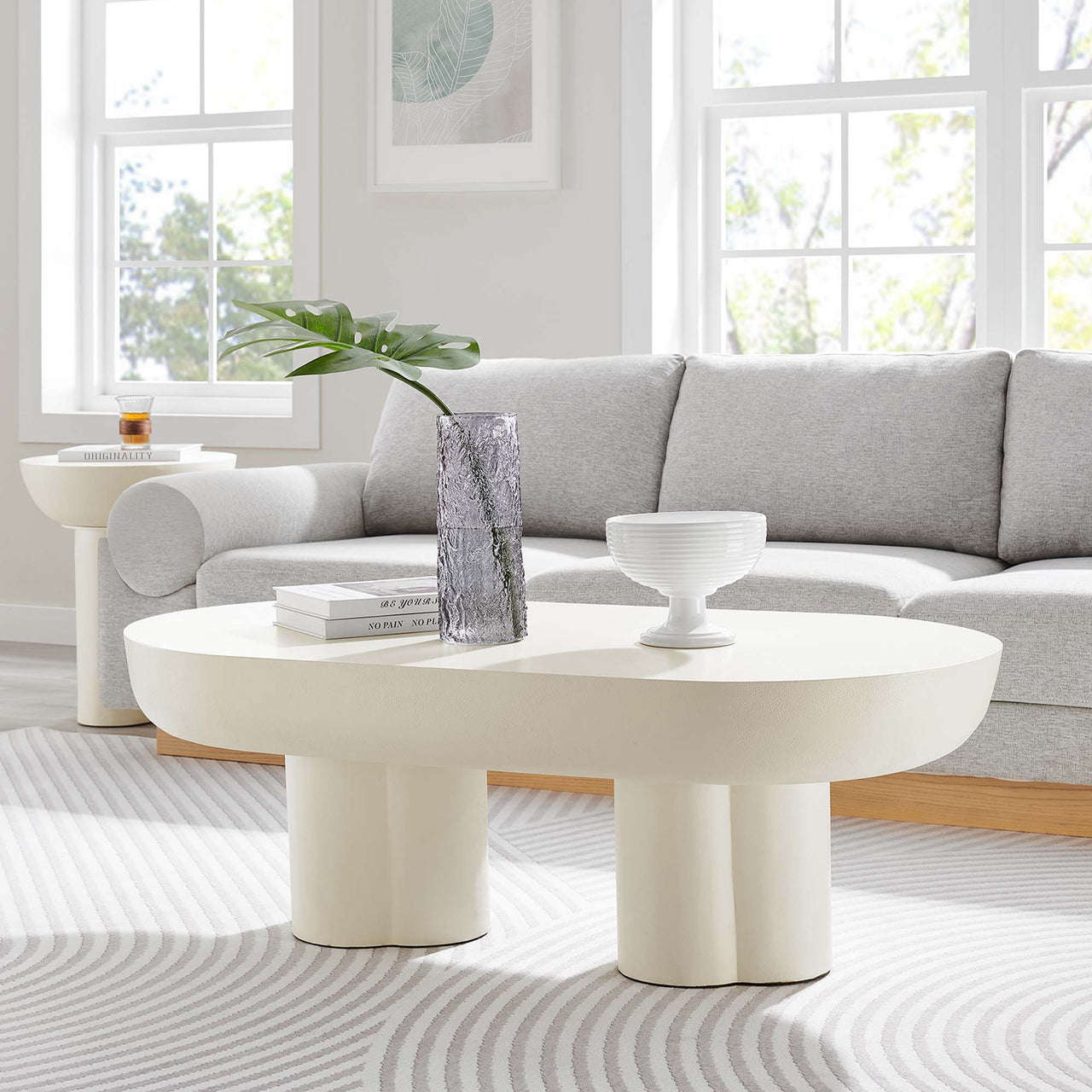 Trefoil Plateau Concrete Coffee Table, White