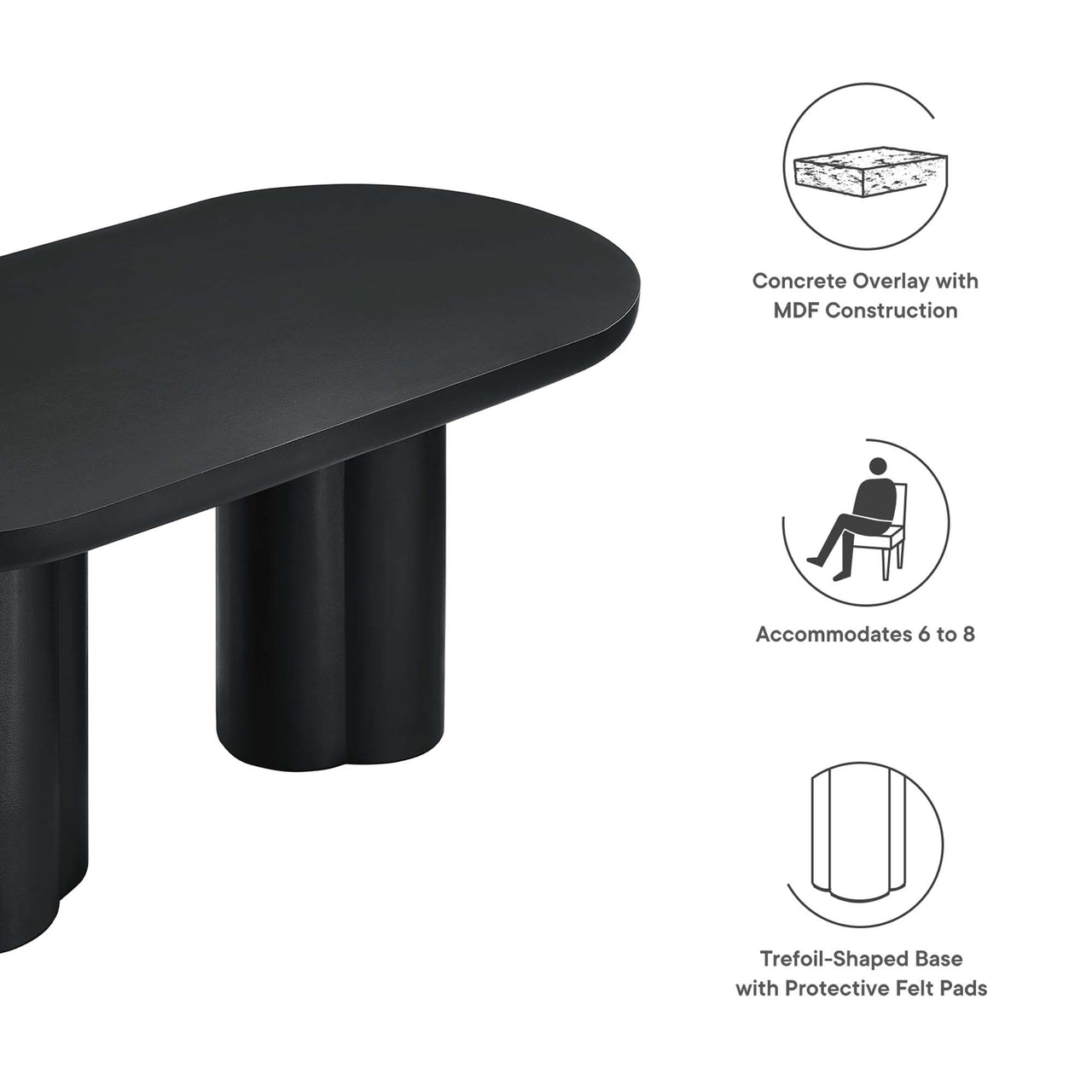 Trefoil Plateau Dining Table, Large, Black