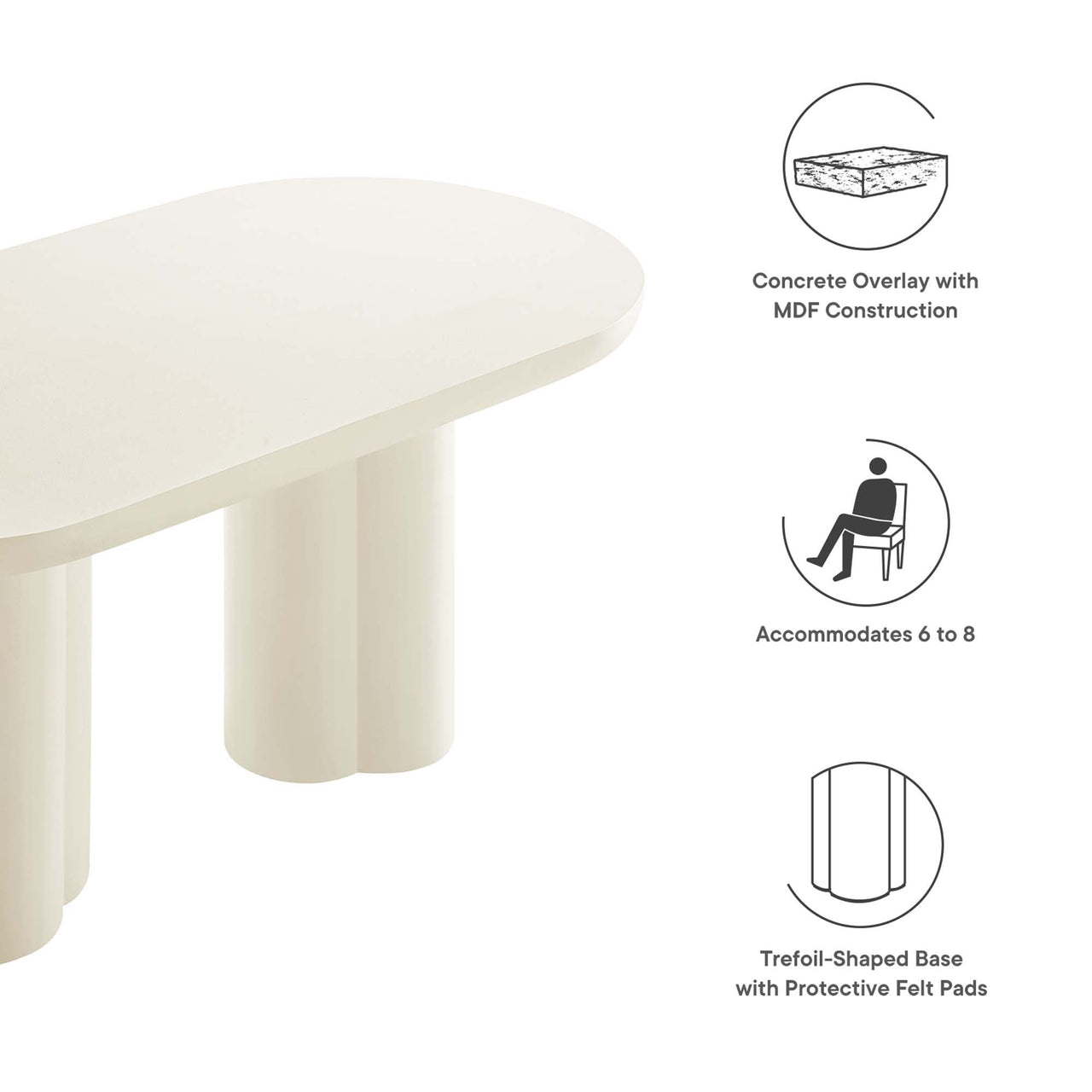 Trefoil Plateau Dining Table, Large, White