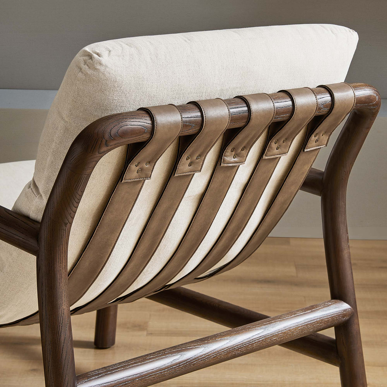Azmara Sling Chair, Beige & Walnut
