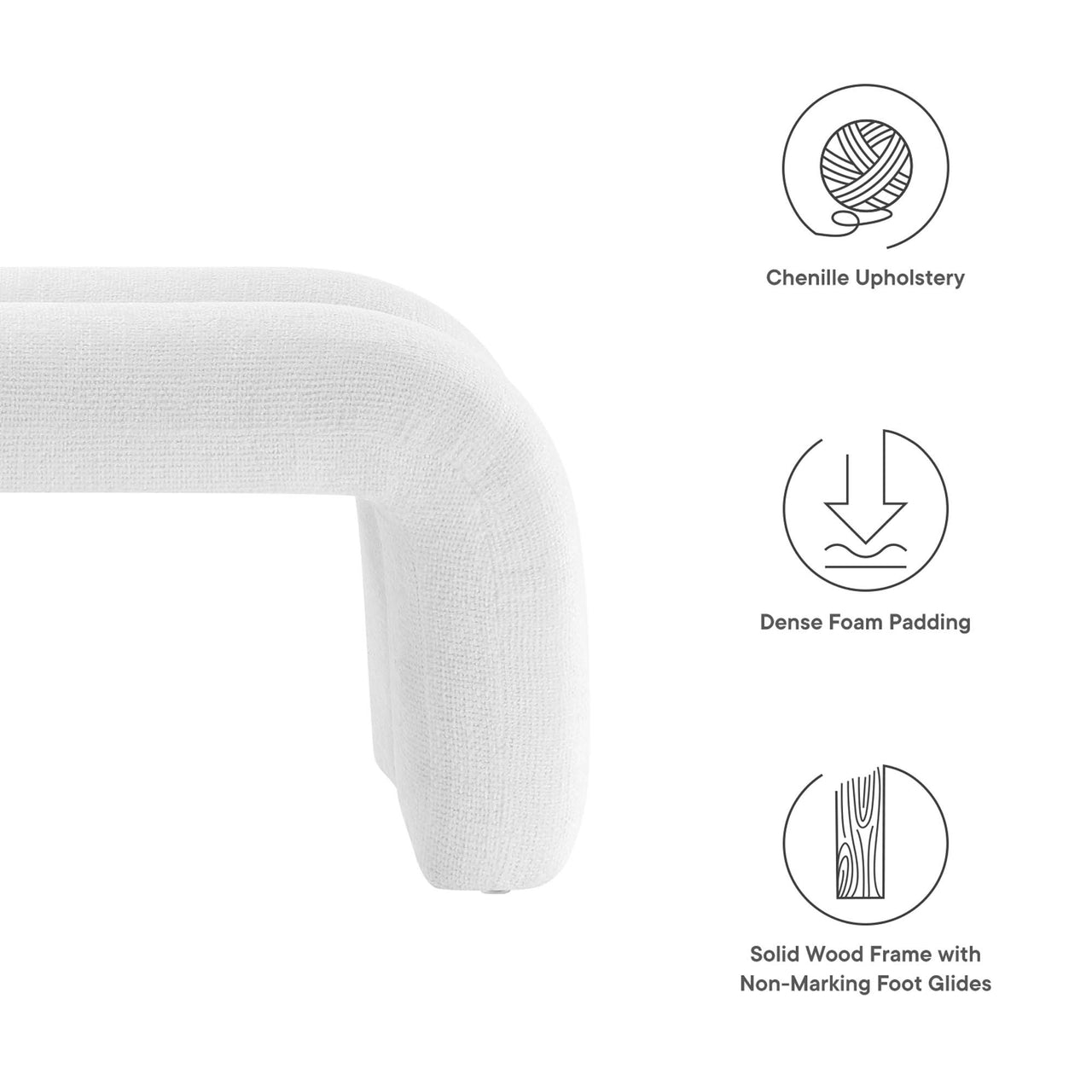 Axen Chenille Bench, White