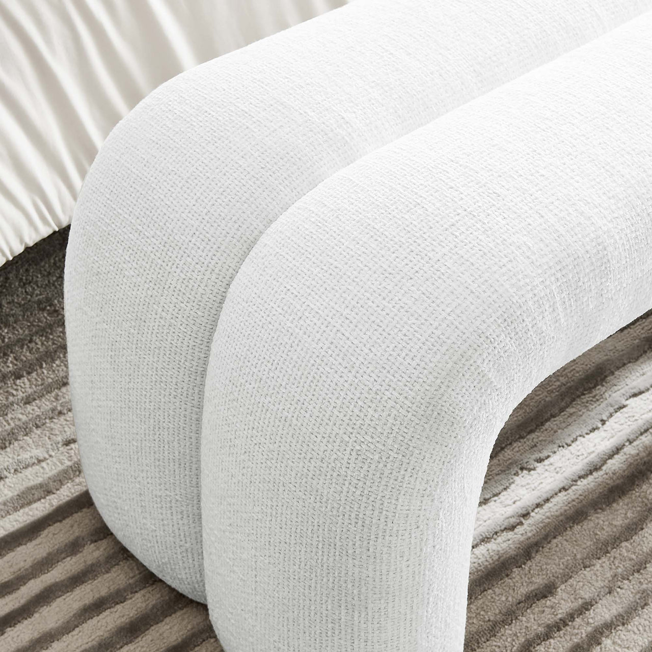 Axen Chenille Bench, White