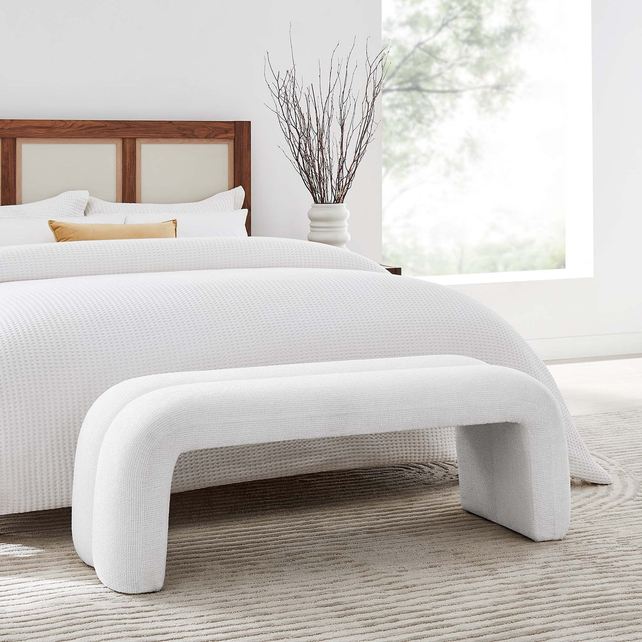 Axen Chenille Bench, White