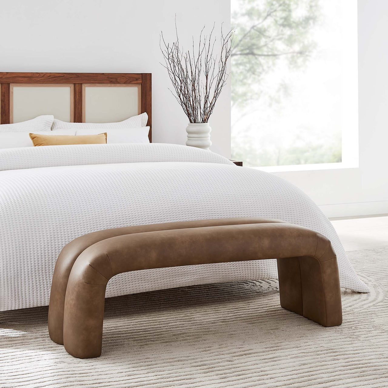 Axen Upholstered Eco-Leather Bench, Brown