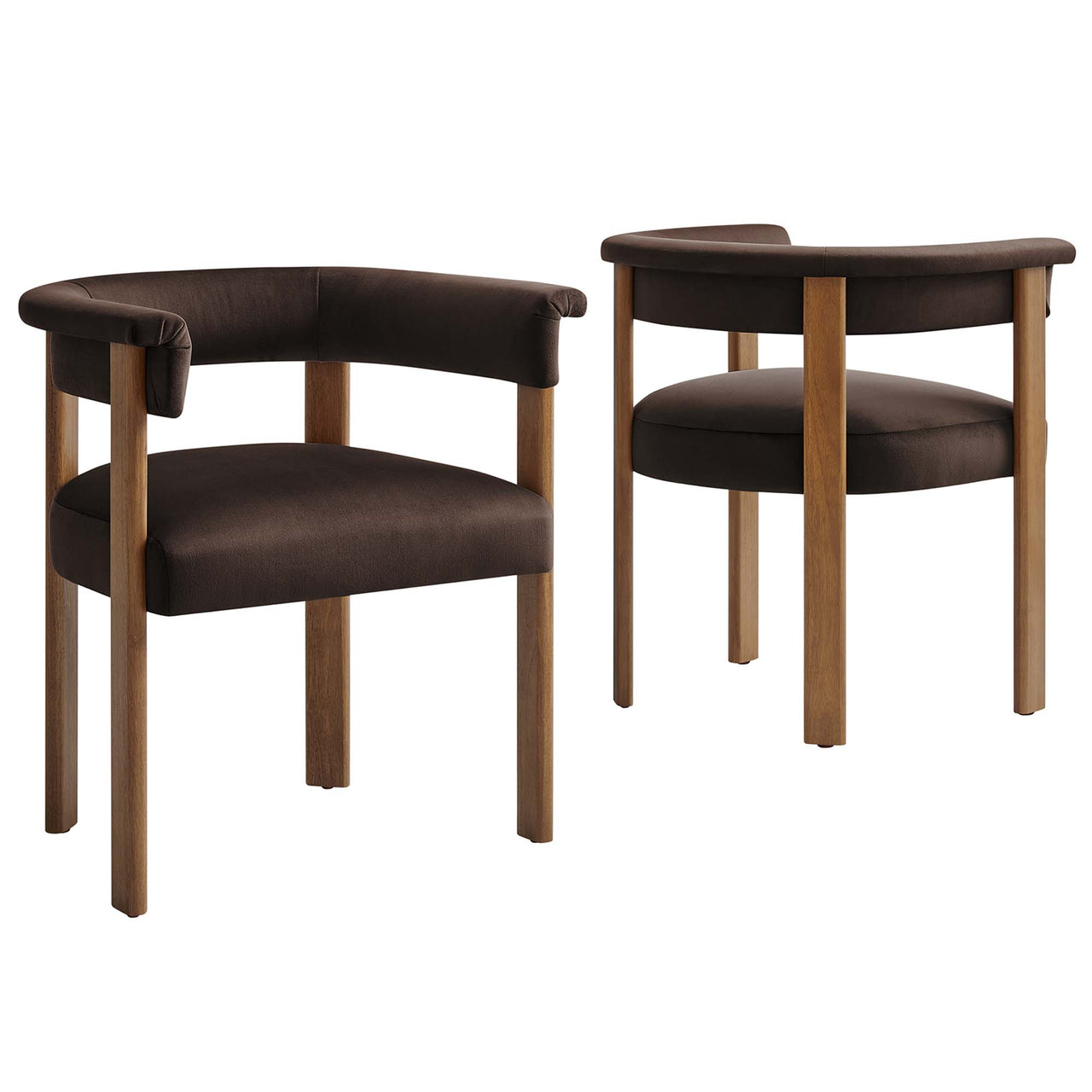 Maiden Upholstered Velvet Dining Chair Set of 2, Chocolate Brown & Brown