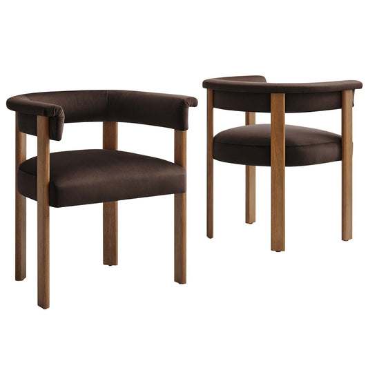 Maiden Upholstered Velvet Dining Chair Set of 2, Chocolate Brown & Brown