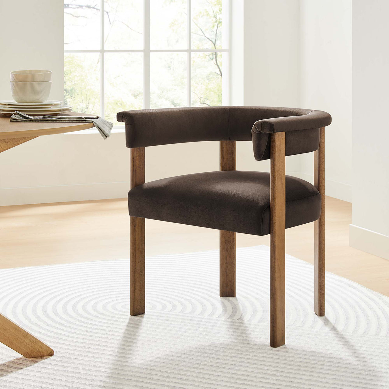 Maiden Upholstered Velvet Dining Chair Set of 2, Chocolate Brown & Brown