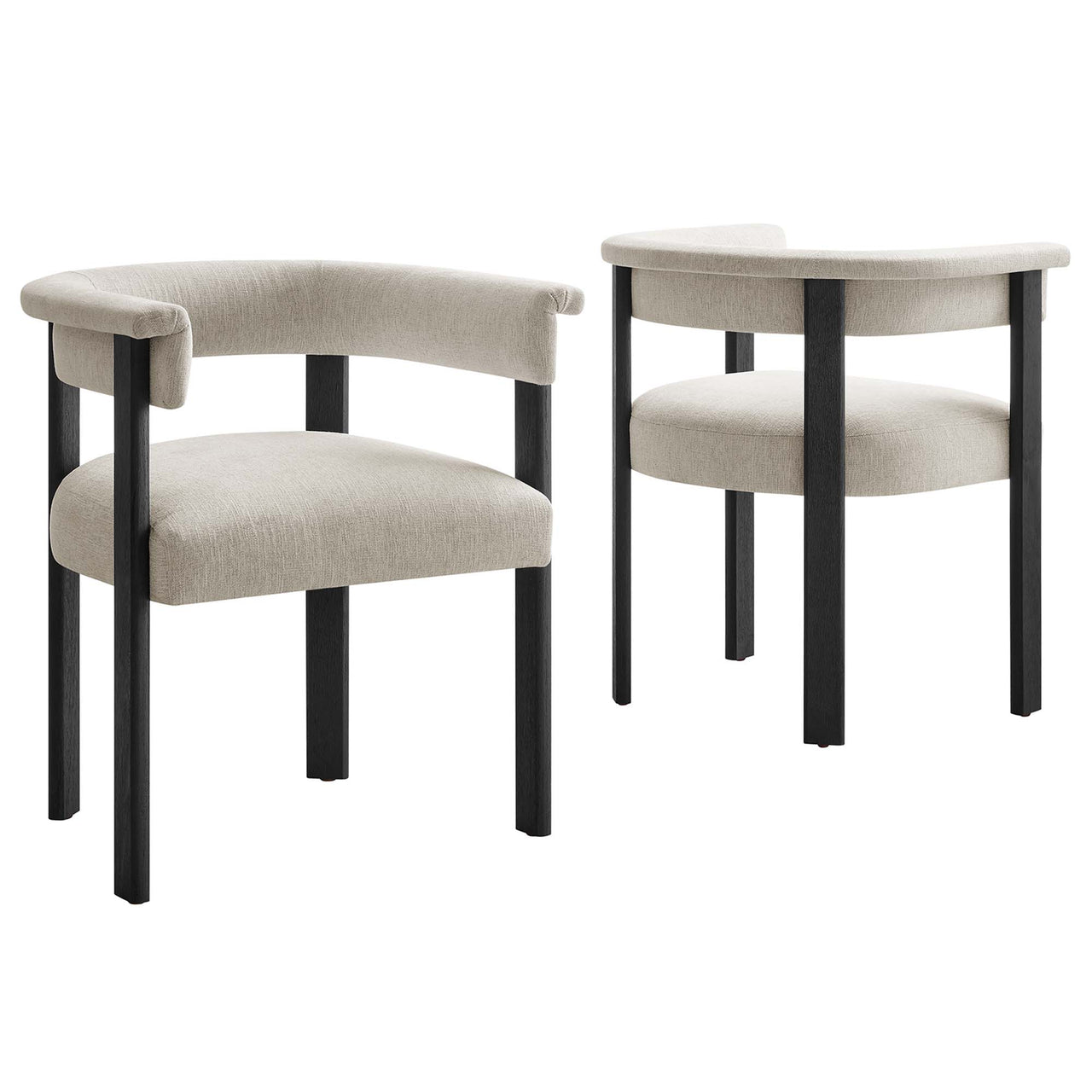 Maiden Fabric Dining Chair Set of 2, Ivory & Black